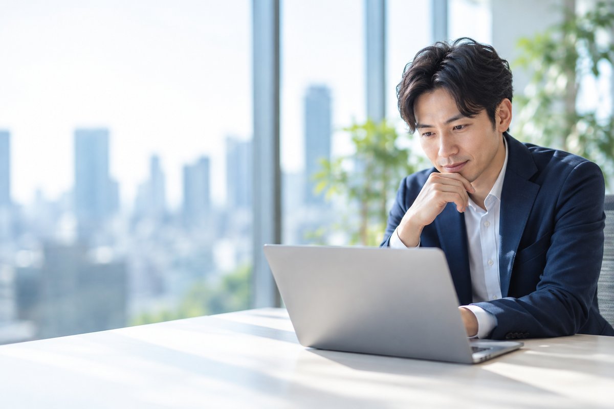 ノートPCで採用サイトを確認する日本人の採用担当者