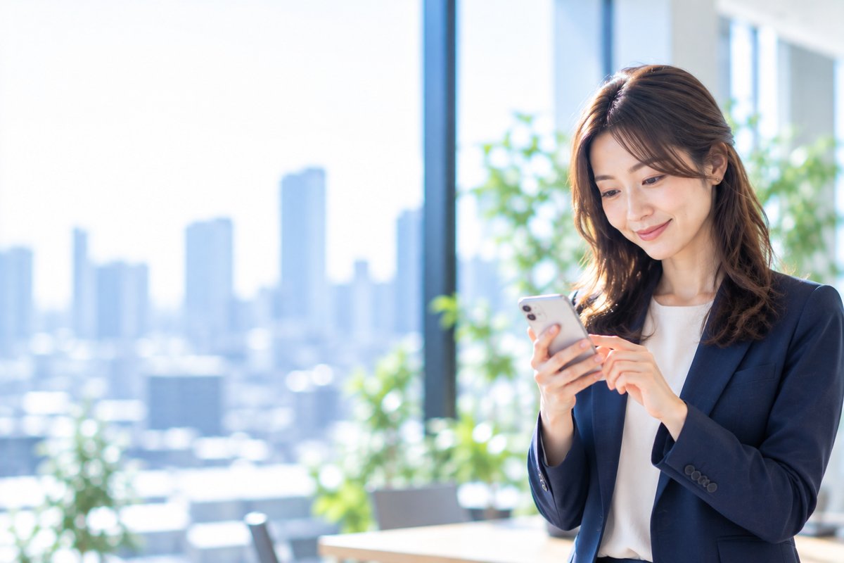 スマホで企業研究する若手就活生のイメージ